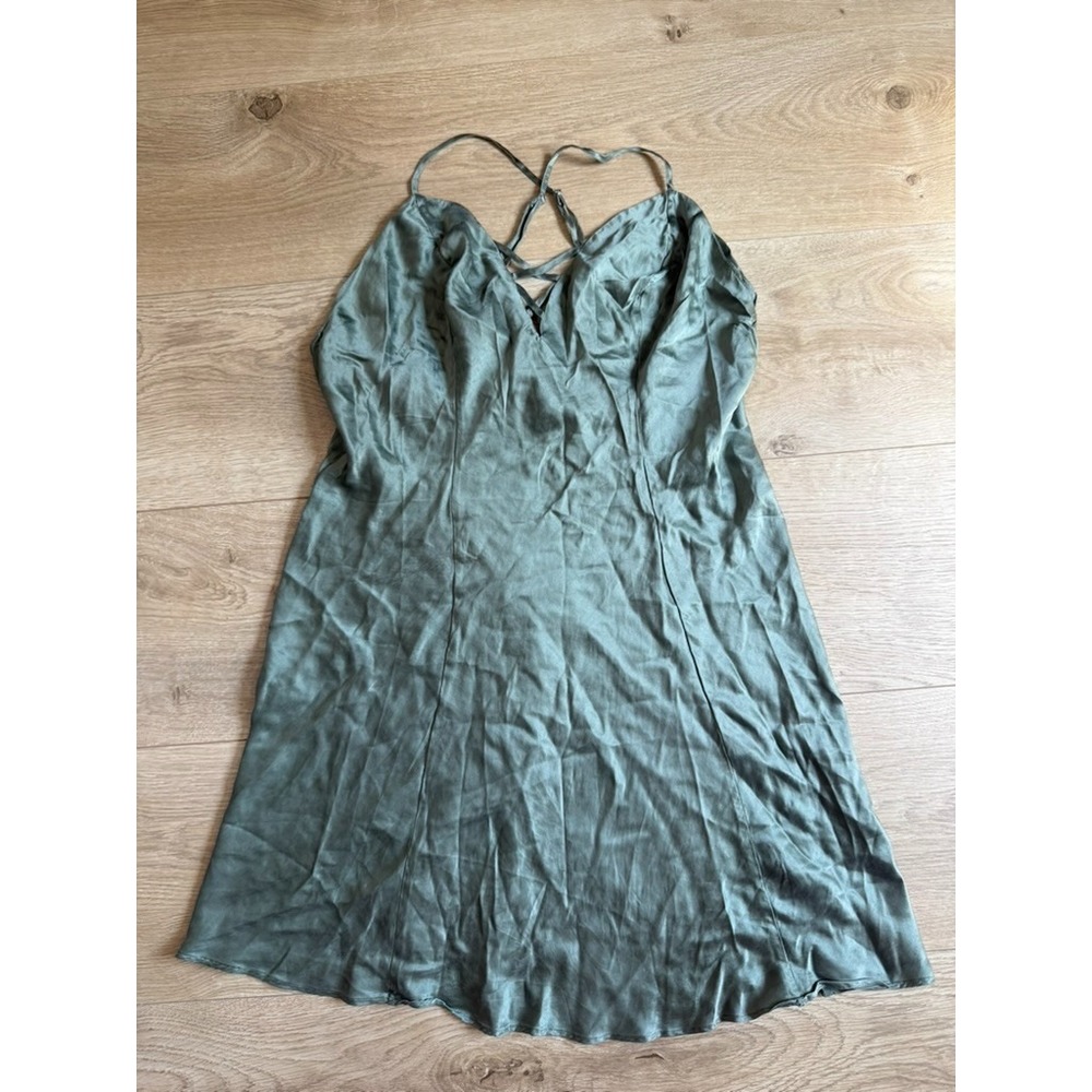 Victorias Secret 100% Silk Chemise Nightgown Sage Green Gold Tag Vintage size S